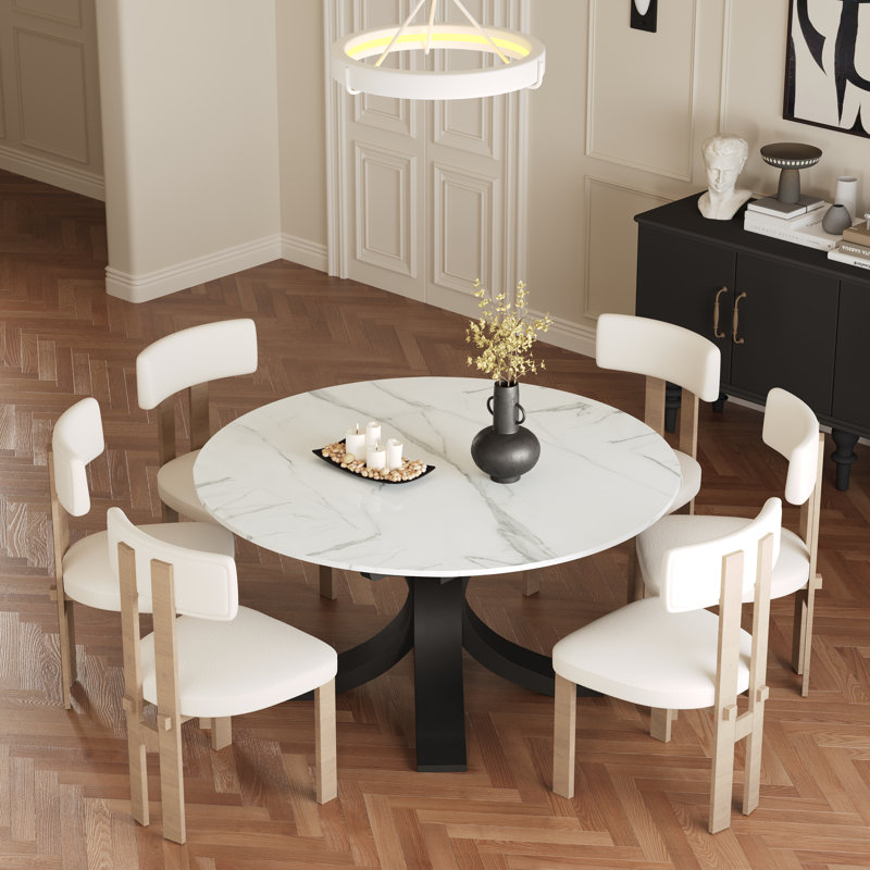 Marble round extendable dining table hotsell